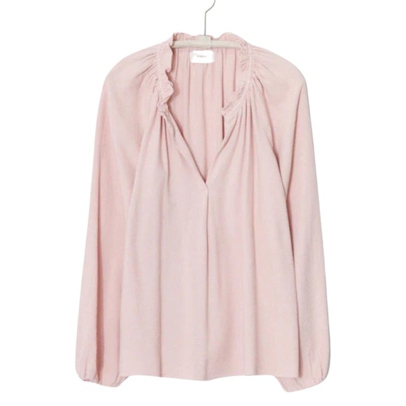 XIRENA Camila Crepe Top Rosefinch Pale Pink V-Neck Long Sleeve Loose Fit Size SM - Picture 2 of 16
